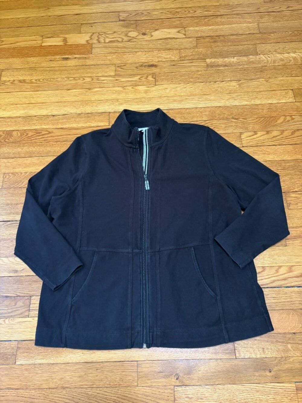 T by Talbots Womens Full Zip Jacket Plus Sz 2X Black Stretch Cotton Knit
